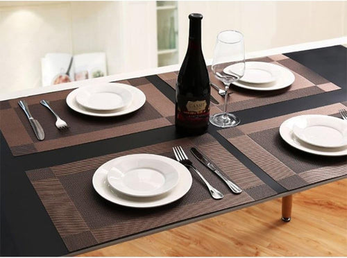 Platzdeckchen Rutschfest Abwaschbar Tischmatten aus PVC Abgrifffeste Hitzebeständig Tischsets Schmutzabweisend, 6er Set Platzsets, 30x45cm, Braun
