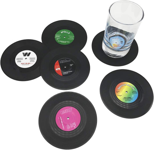 6 Stück Retro CD-Schallplatten-Untersetzer für Kaffee, Getränke, Geschirr, rutschfeste Untersetzer
