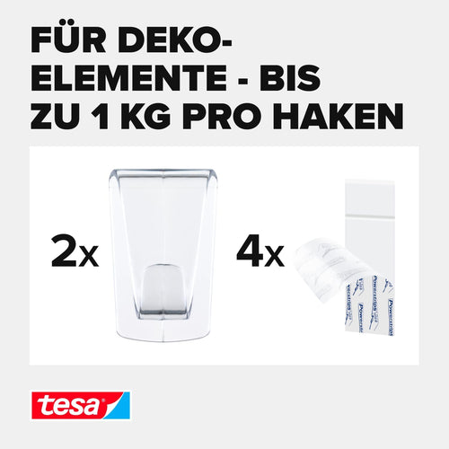 tesa Deko Haken für transparente Oberflächen und Glas - 1 x 2 Haken