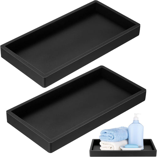 2 Stück Badezimmer Tablett Deko Tablett Dekotablett Weiß, Silikon Ablageschale, Kosmetiktabletts für Küchenspüle Schminktisch Badewanne Badezimmer Deko, Rechteck, 20 x 10 cm (Schwarz)