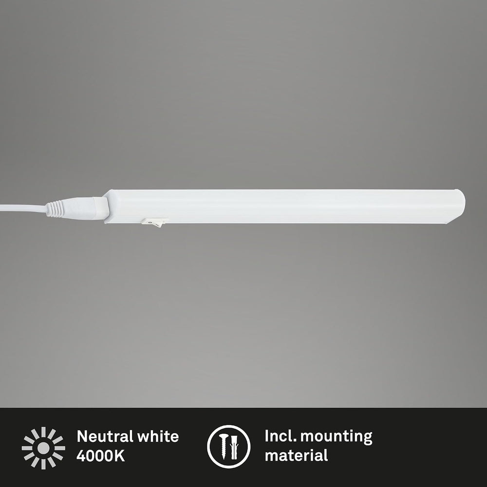 BRILONER - LED Leiste mit Ein/Aus-Schalter, neutralweiße Lichtfarbe, inkl. Steckerkabel, Unterbauleuchte Küche, LED Lichtleiste Küche, Schrankbeleuchtung, Küchenlampe, Lampe, 31,3x2,2x3 cm, Weiß