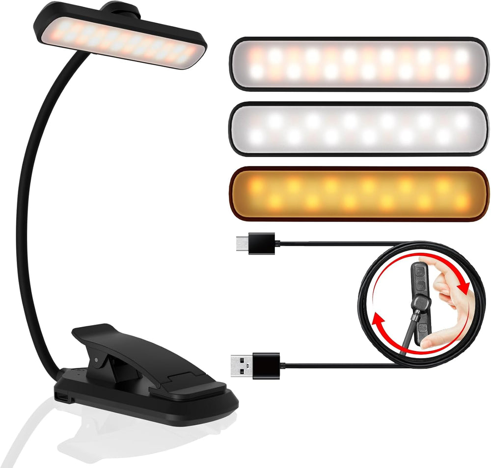 Leselampe Buch Klemme, USB Wiederaufladbare mit 24 LEDs, Schwarz