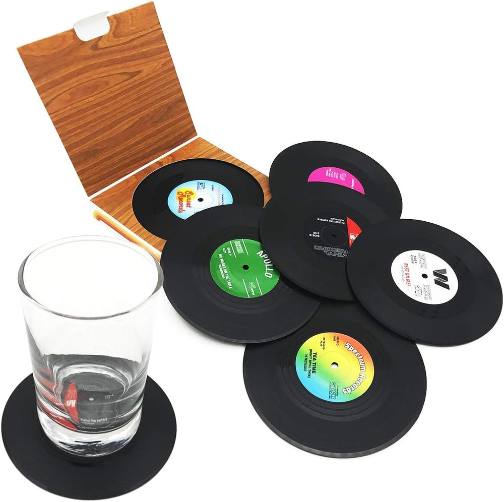 6 Stück Retro CD-Schallplatten-Untersetzer für Kaffee, Getränke, Geschirr, rutschfeste Untersetzer