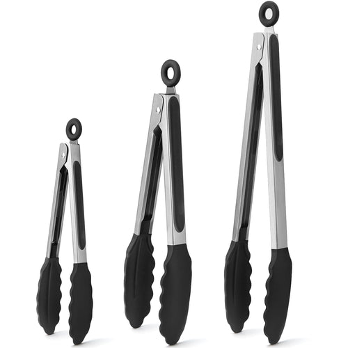 WISYOK 18cm Mini Grillzange, Edelstahl-Silikonspitze, Hitzebeständig