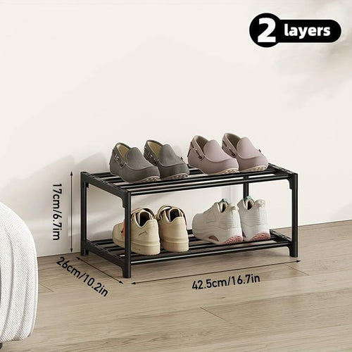 2-Stöckiges Schuhregal Klein, Schlank Mit Anti-Rost-Beschichtung, Geeignet für Schlafsaal, Miethaus, Balkon, Stapelbar Und Schmal (Schwarz, 2