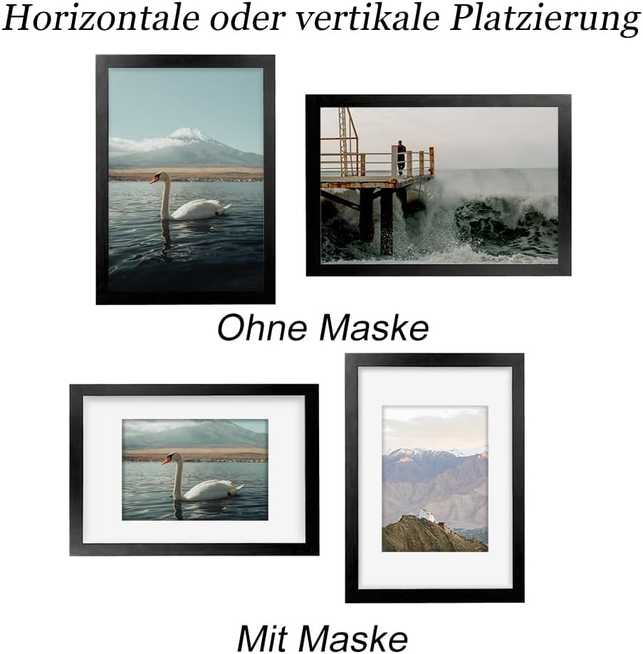 RUN HELIX Bilderrahmen A4 Schwarz – Bilderrahmen din a4 (21x29.7cm) mit bruchsicherem Acrylglas und Passepartout - Leichtgewicht für Poster, Bilder, Kinderzeichnungen, Diplome - Wand- & Tischmontage