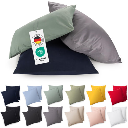 Blumtal Kissenbezug 40x40 cm (2er Set Kissenbezüge) - Hellgrün - 100% Baumwoll-Jersey, Oeko-Tex Zertifiziert, Kissenhülle 40x40 - Jersey Kopfkissenbezug für Kissen 40x40 cm mit Reißverschluss