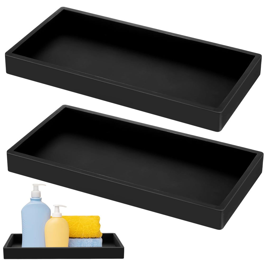Dekotablett Deko Tablett, Badezimmer Tablett Schwarz Silikon Ablageschale, für Badewanne Küchen Toilette Schminktisch Kosmetisch Kerzen Tabletts (rund, 18x18x1.9 cm)