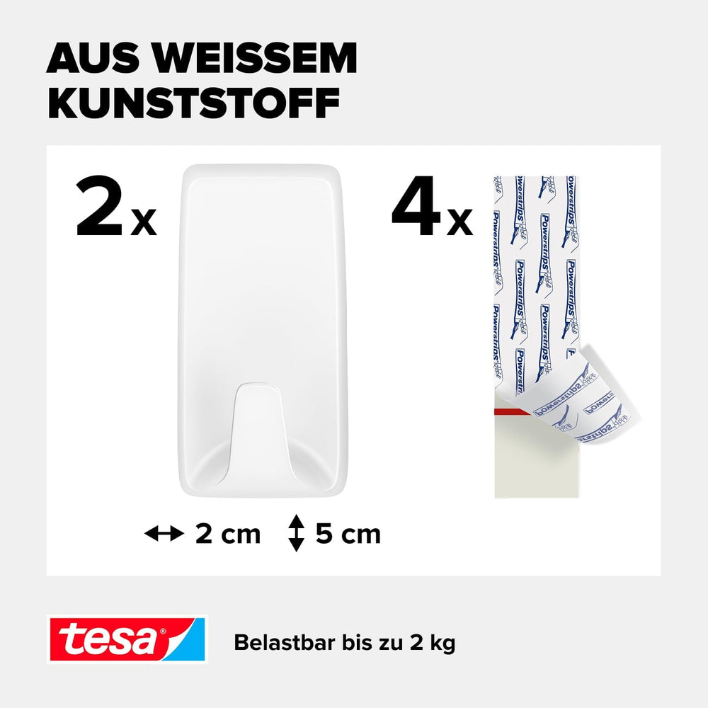 tesa Powerstrips Haken Large ECKIG - Weiß - 2 kg Halteleistung