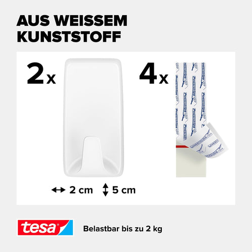 tesa Powerstrips Haken Large ECKIG - Weiß - 2 kg Halteleistung