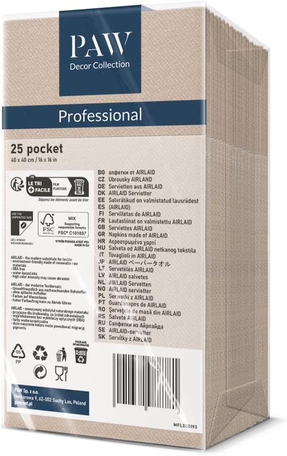 PAW Stoffähnliche Besteckservietten 1/8-Falz, 25 Stück - Beige
