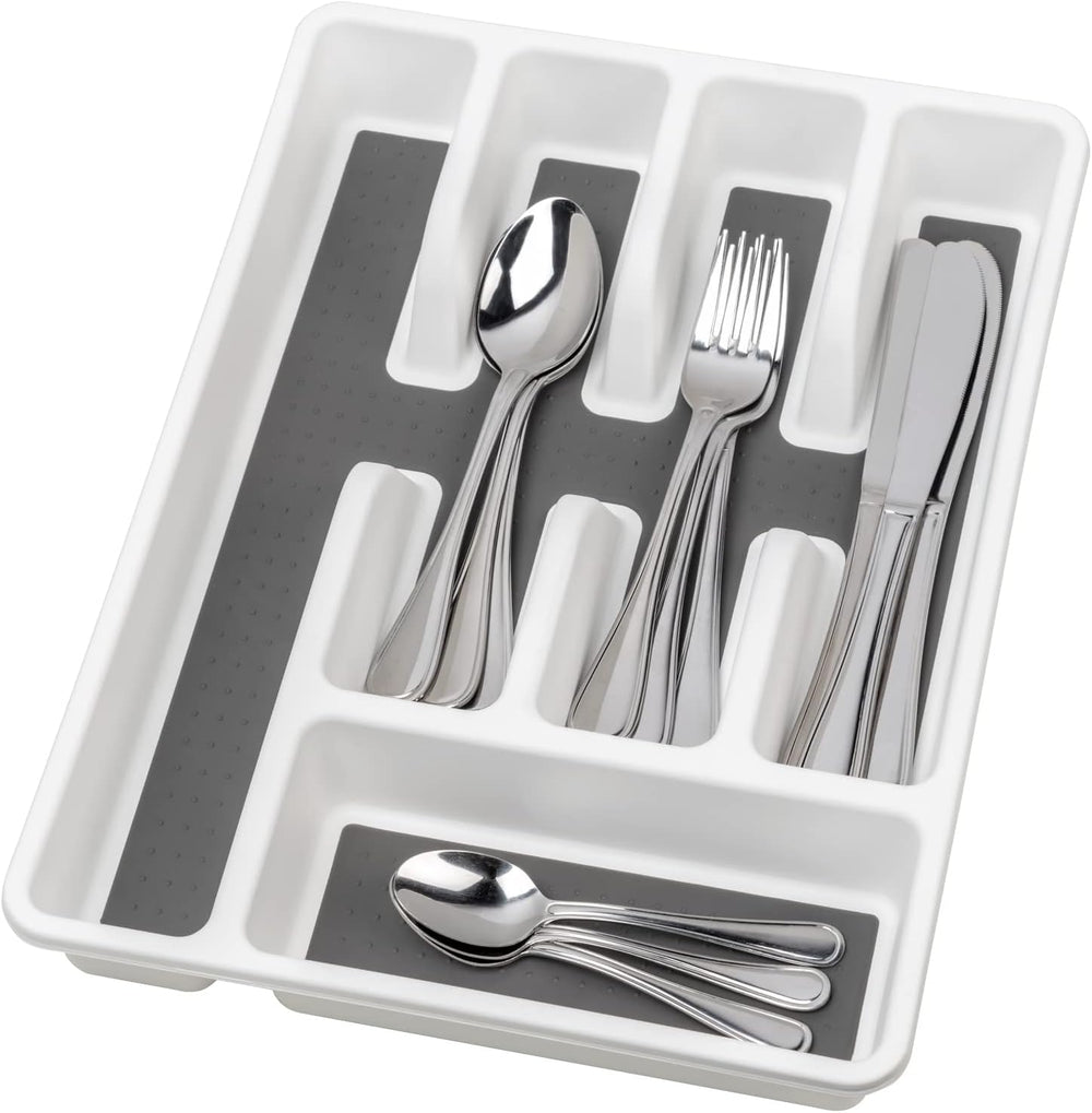 WENKO Besteckkasten Anti-Rutsch 5 Fächer, Besteckeinsatz für Schubladen, 5 x 36.5 x 26.5 cm Weiß