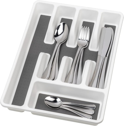 WENKO Besteckkasten Anti-Rutsch 5 Fächer, Besteckeinsatz für Schubladen, 5 x 36.5 x 26.5 cm Weiß