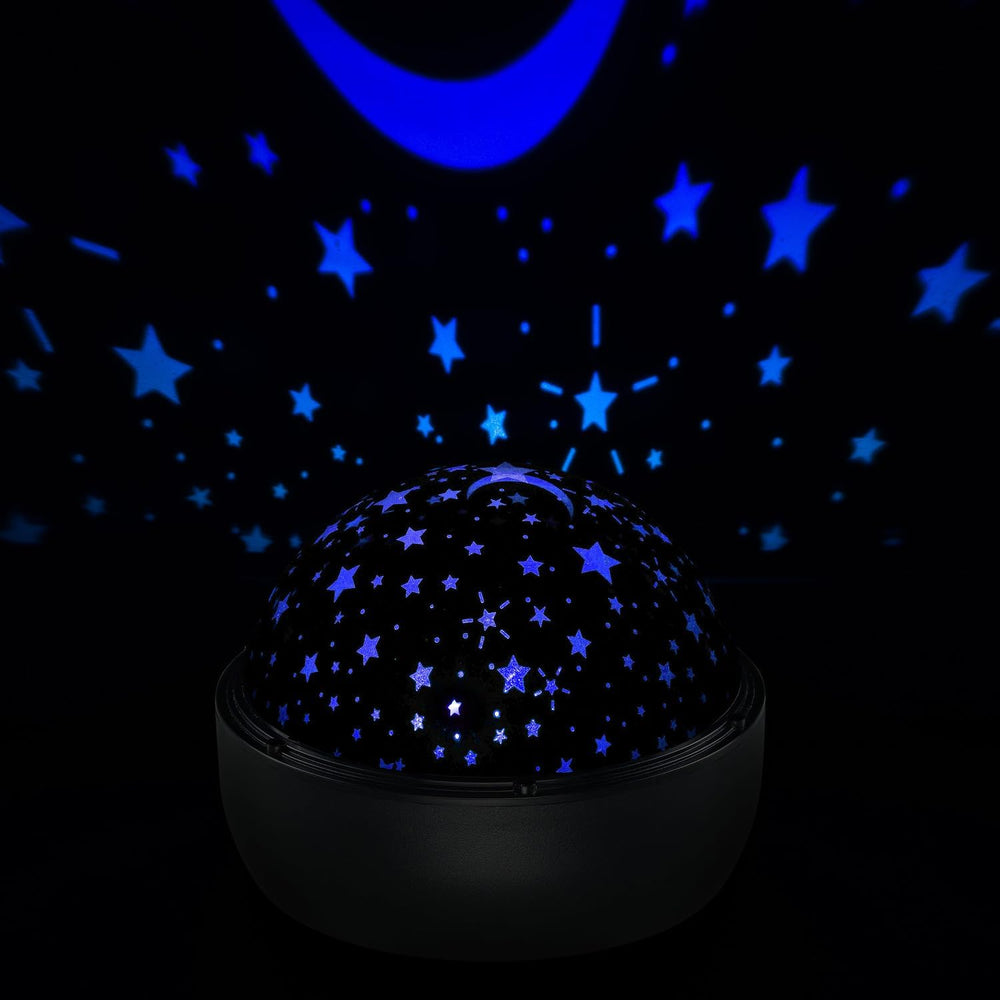 Idena 50145 - LED Projektor Sternenhimmel, leuchtet in den Farben Weiß, Blau und Gelb, LED Sternenhimmel Projektor mit 2 Modi, für Innen, batteriebetrieben, ca. 16,2 x 13 cm