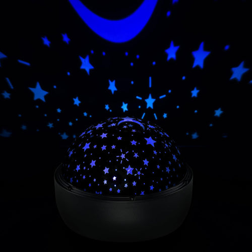 Idena 50145 - LED Projektor Sternenhimmel, leuchtet in den Farben Weiß, Blau und Gelb, LED Sternenhimmel Projektor mit 2 Modi, für Innen, batteriebetrieben, ca. 16,2 x 13 cm