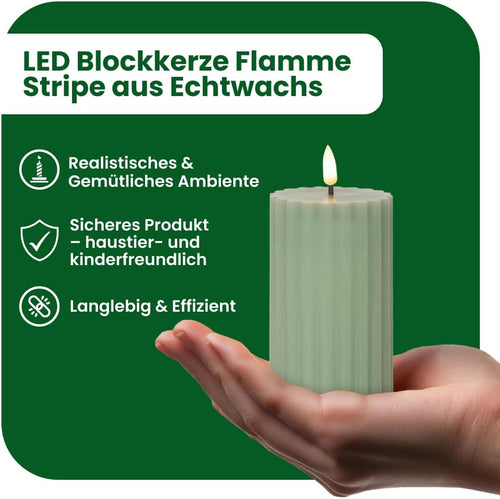 Star Trading LED Stumpenkerze Grün - Echtwachs Kerze mit Timer, 15x7.5 cm