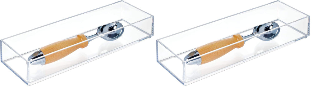 iDesign Schubladeneinsatz, kleiner Besteckkasten für Schubladen aus Kunststoff, stapelbarer Schubladentrenner für Besteck und andere Utensilien, durchsichtig, 10,2 cm x 20,3 cm