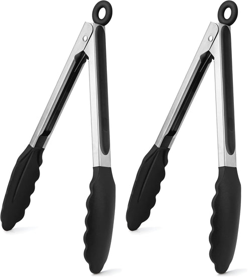 WISYOK 18cm Mini Grillzange, Edelstahl-Silikonspitze, Hitzebeständig
