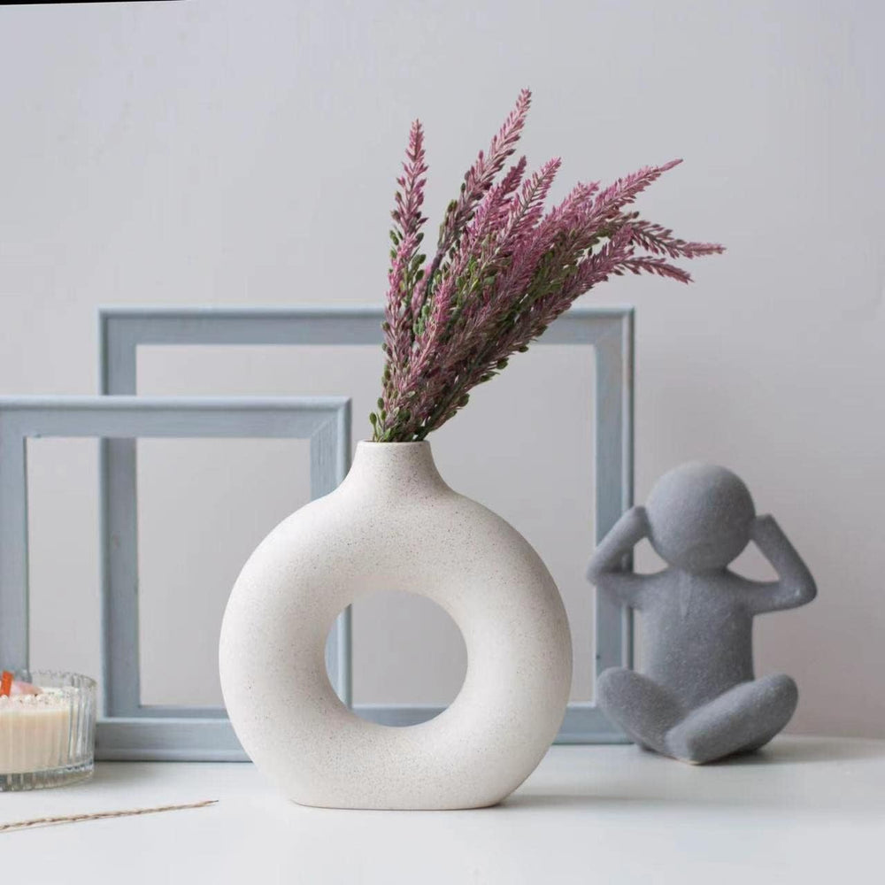 CEMABT Vasen für Pampasgras, handgemachte Vase, getrocknete Blumen, Keramik, Weiß, Handwerkliche Ornamente für die Dekoration des Bürohauses, Vasenset (S, Beige)