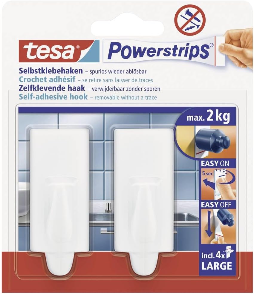 tesa Powerstrips Haken Large TREND - Weiß - 2 kg Halteleistung
