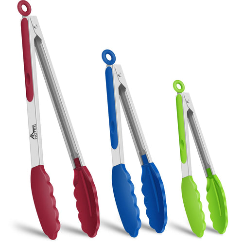 HOTEC Premium-Küchenzange aus Edelstahl, mit Verriegelung, Kochzange mit Silikonspitze, 2er-Set, 22,9 cm und 30,5 cm lange Zangen