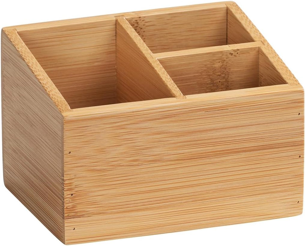WENKO Box aus Bambus mit 3 Fächern für Schminkutensilien & Schmuck