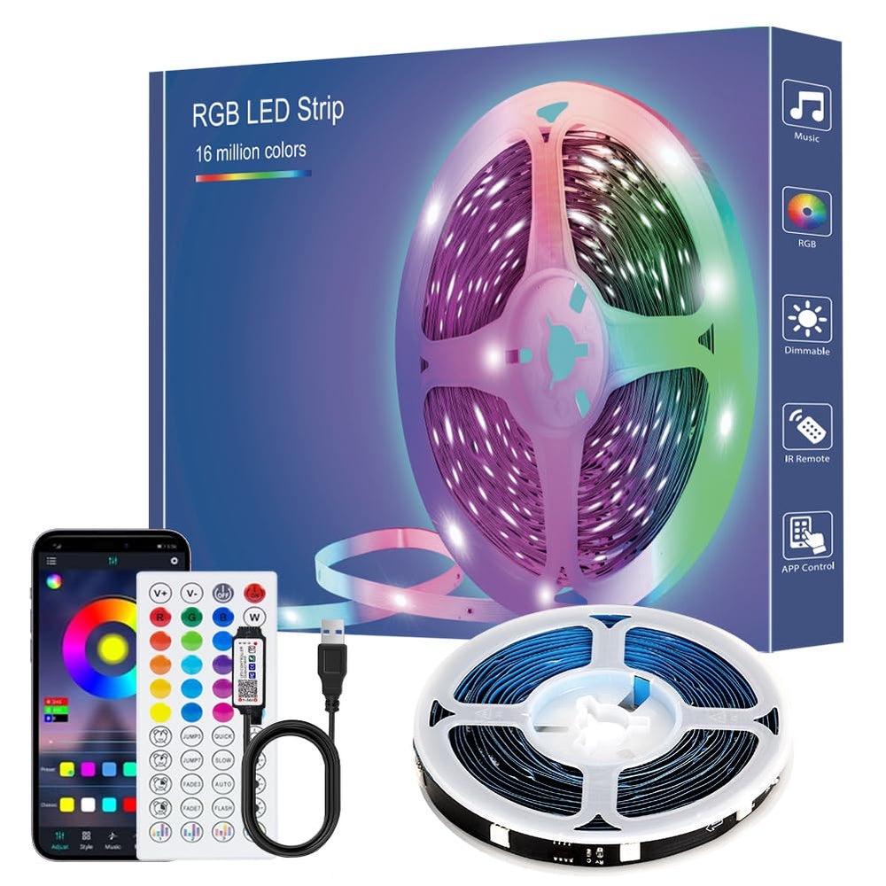 LED Strip 3m, USB RGB Streifen Mit App Fernbedienung, Music Sync Steuerbar Timer Einstellung, Band Selbstklebend Beleuchtung Lichter Verstellbare Helligkeiten Farbwechsel Für Tv/Schlafzimmer/Party