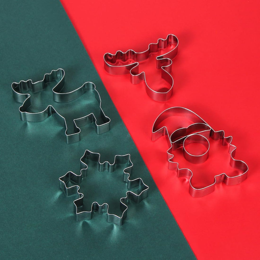 Ausstechformen Weihnachten Ausstecher Wichtel, 4PCS Keksausstecher Weihnachten aus Edelstahl, Plätzchenausstecher Wichtel, Elchkopf, Elch, Schneeflocke Ausstecher für Torten Fondant Kekse Backen