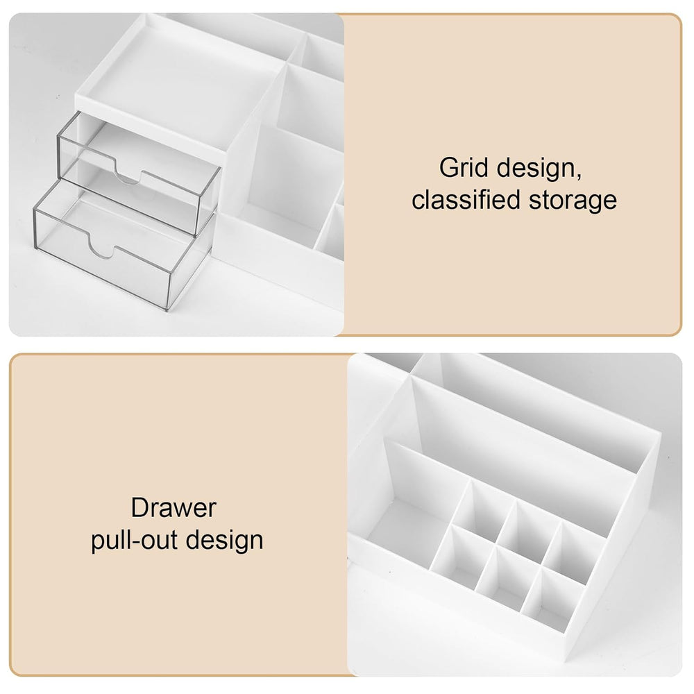 URAQT MakeUp Organizer, Kosmetik Organizer mit 2 Schubladen und 10 Fächern