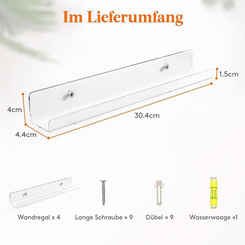 Lifewit 4 Pack Wandregal Schmal, 30,4cm Kunststoff Schweberegal, Klar