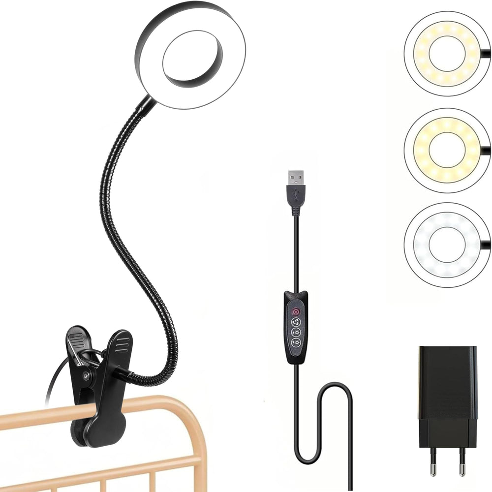 Foneso Klemme Lampe,48 LEDs Dimmbare Leselampe Bett(Schwarz)