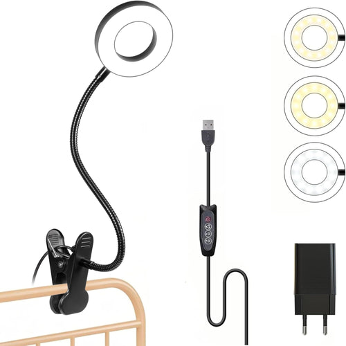 Foneso Klemme Lampe,48 LEDs Dimmbare Leselampe Bett(Schwarz)