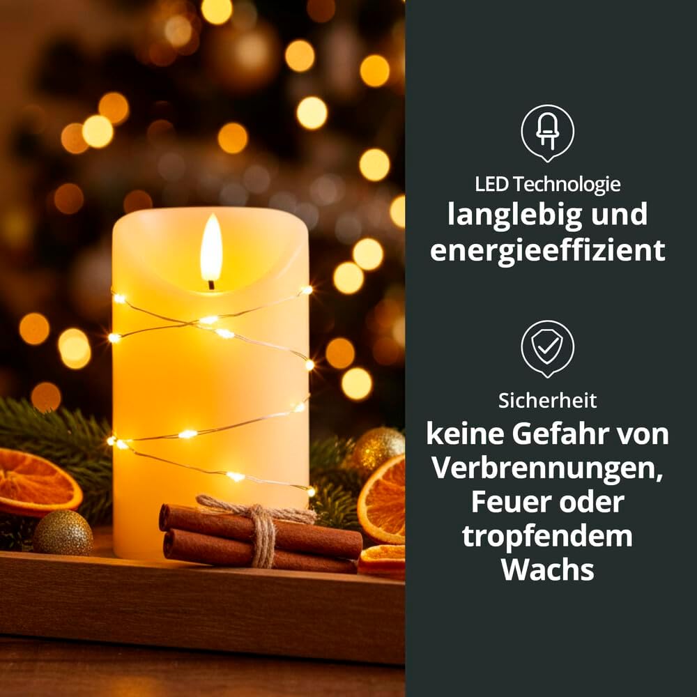 LED Universum - LED Kerze Cynthia 10cm, Echtwachskerze umwickelt mit einer LED Lichterkette, cremefarben, warmweißes Licht, 5h Timer, Batteriebetrieben: 2x AA (nicht inklusive) (Cynthia 10 cm)