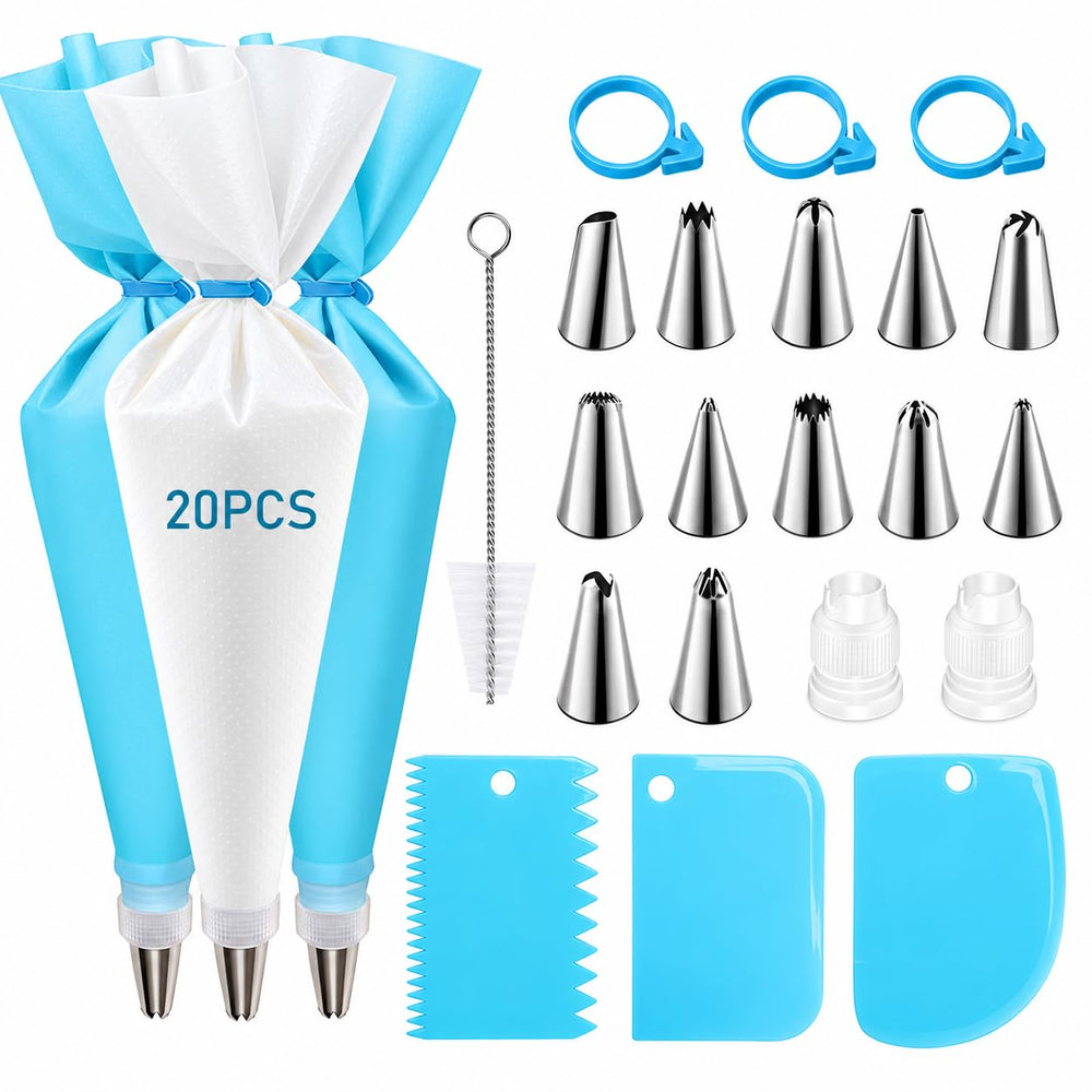 Spritzbeutel mit Tüllen 43 Stück, Spritztüllen Set aus Edelstahl, Wiederverwendbarer Silikon Spritzbeutel, Torten Zubehör für Cupcakes, Kuchen und Torten Dekorieren