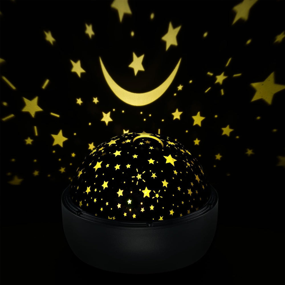 Idena 50145 - LED Projektor Sternenhimmel, leuchtet in den Farben Weiß, Blau und Gelb, LED Sternenhimmel Projektor mit 2 Modi, für Innen, batteriebetrieben, ca. 16,2 x 13 cm