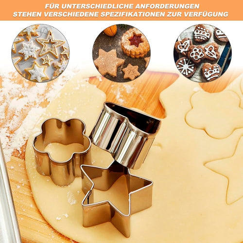 Ausstechformen Set 12 Stück Keksausstecher Edelstahl Ausstecher, Herz, Blume, Rund, Sternform Ausstechform für Keks Fondant Plätzchen
