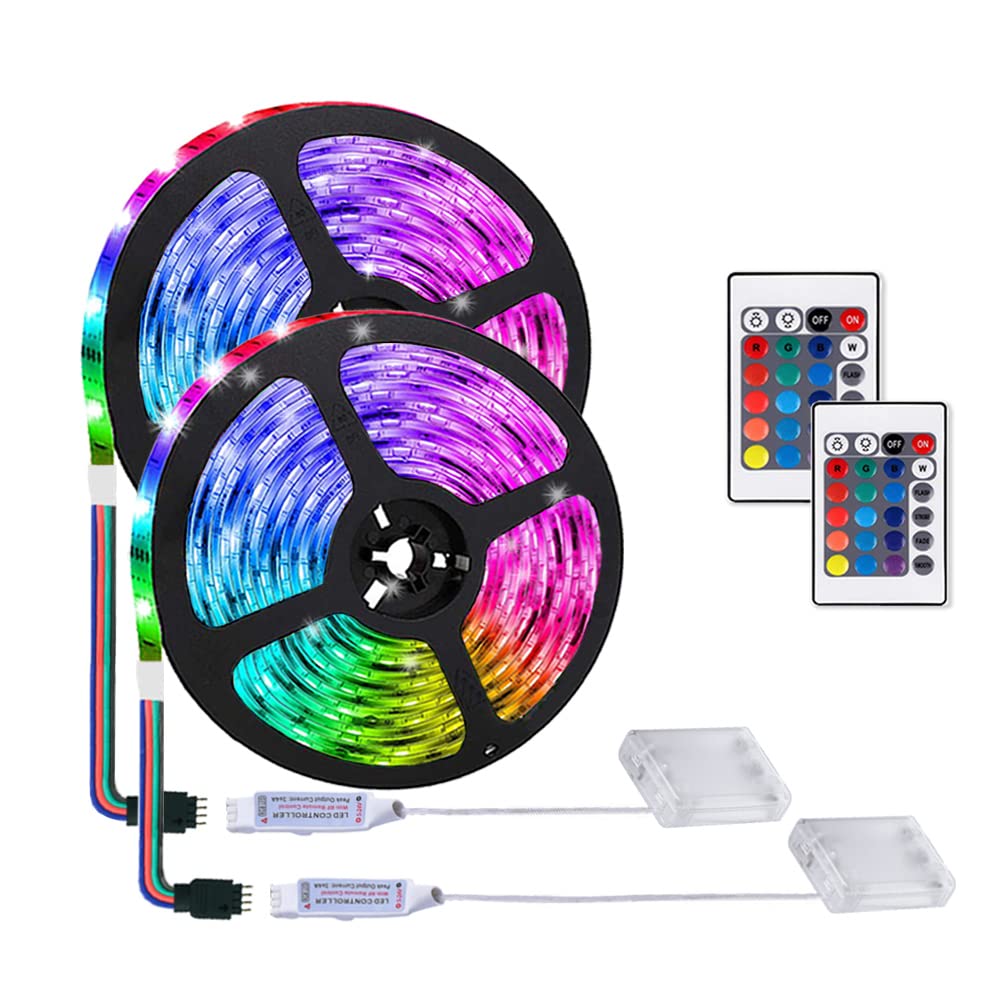 ACONDE LED Streifen mit 24 Tasten Fernbedienung, 2m Batteriebetriebene Lichtbänder für Party und DIY Dekoration