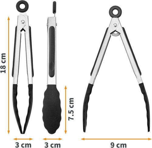 WISYOK 18cm Mini Grillzange, Edelstahl-Silikonspitze, Hitzebeständig