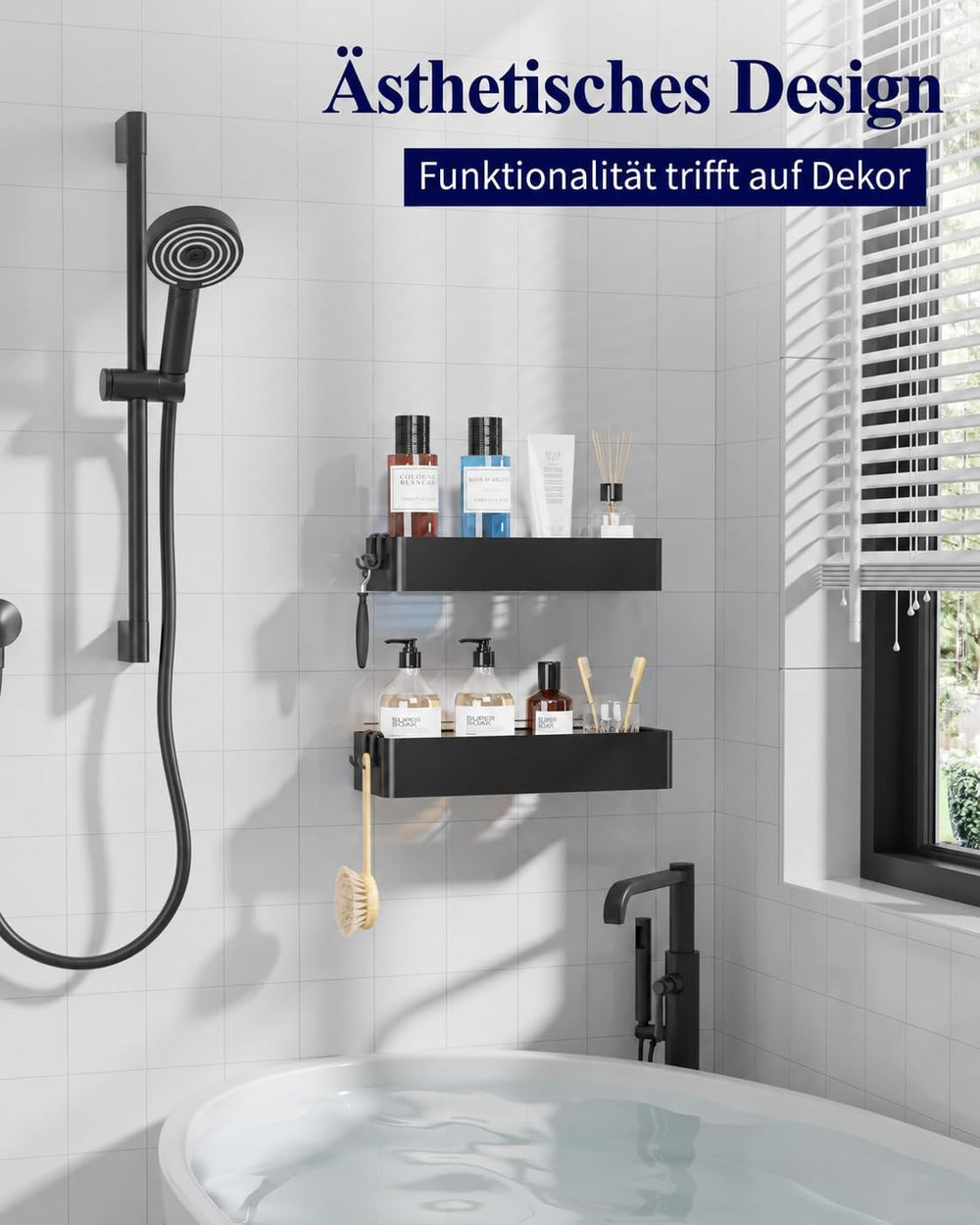 Kitsure Duschablage ohne Bohren, Badezimmer organizer, Large, Schwarz