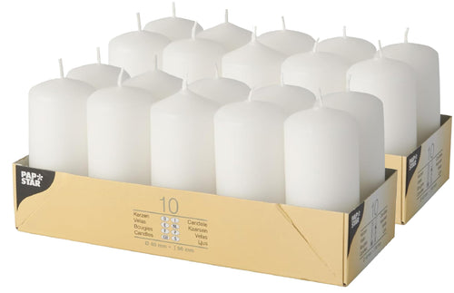 Papstar 10x Stumpenkerze Weiß - Säulenkerze 4 x 9 cm - Kerzen für Gastro