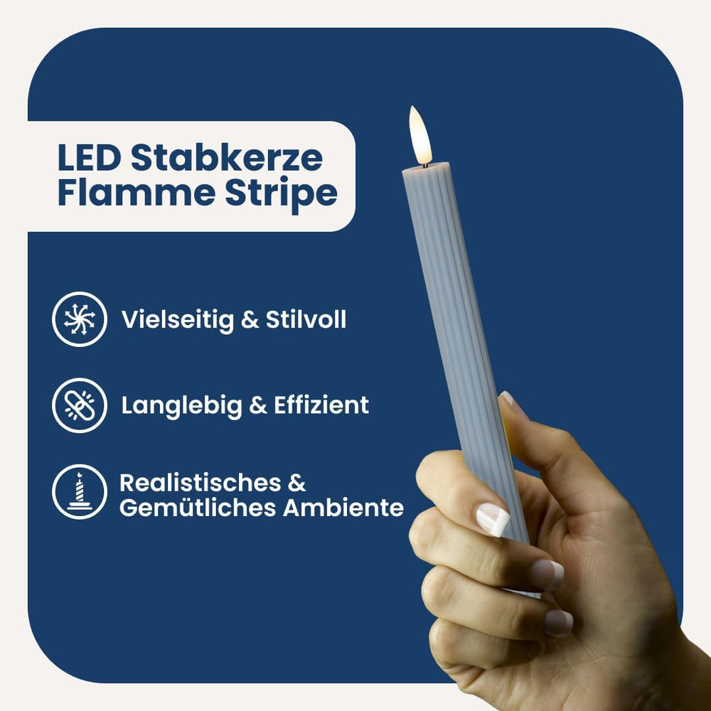 Star Trading LED Stabkerzen Echtwachs 2er-Set, 25 cm, Timer, Blau-Grau