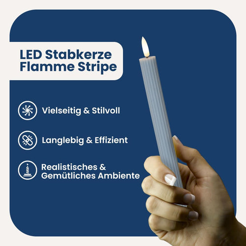 Star Trading LED Stabkerzen Echtwachs 2er-Set, 25 cm, Timer, Blau-Grau