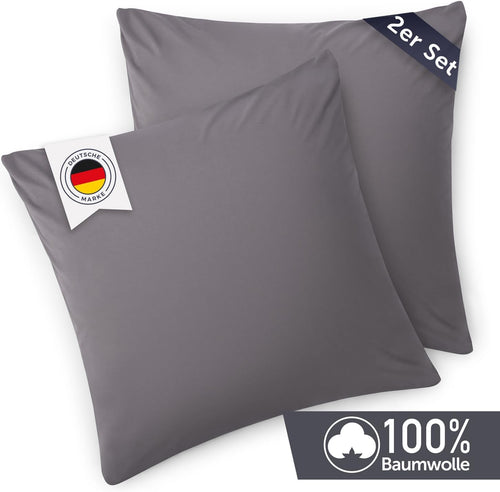 Blumtal Kissenbezug 40x40 cm (2er Set Kissenbezüge) - Grau - 100% Baumwoll-Jersey, Oeko-Tex Zertifiziert, Kissenhülle 40x40 - Jersey Kopfkissenbezug für Kissen 40x40 cm mit Reißverschluss