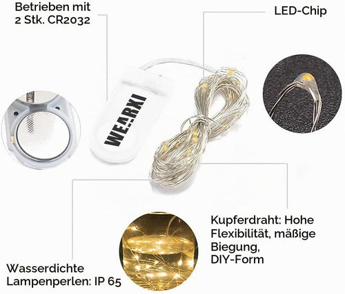 WEARXI Lichterkette Batterie Innen, 10 Stück 2M 20 Mini LED Lichterkette