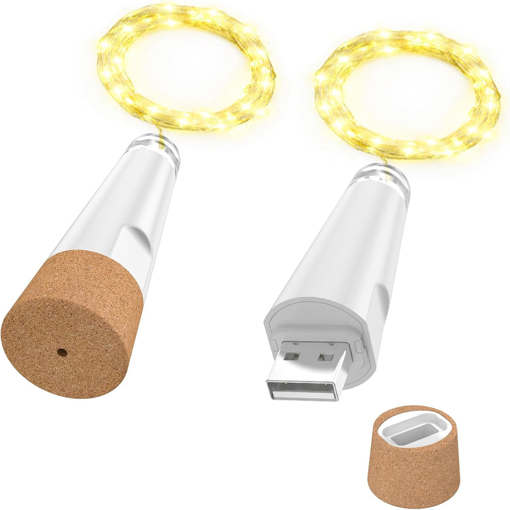 Lichterkette, USB Wiederaufladbare Weinflaschenlichter mit Korken, 2024 Version USB Lichterkette für Party Weihnachten