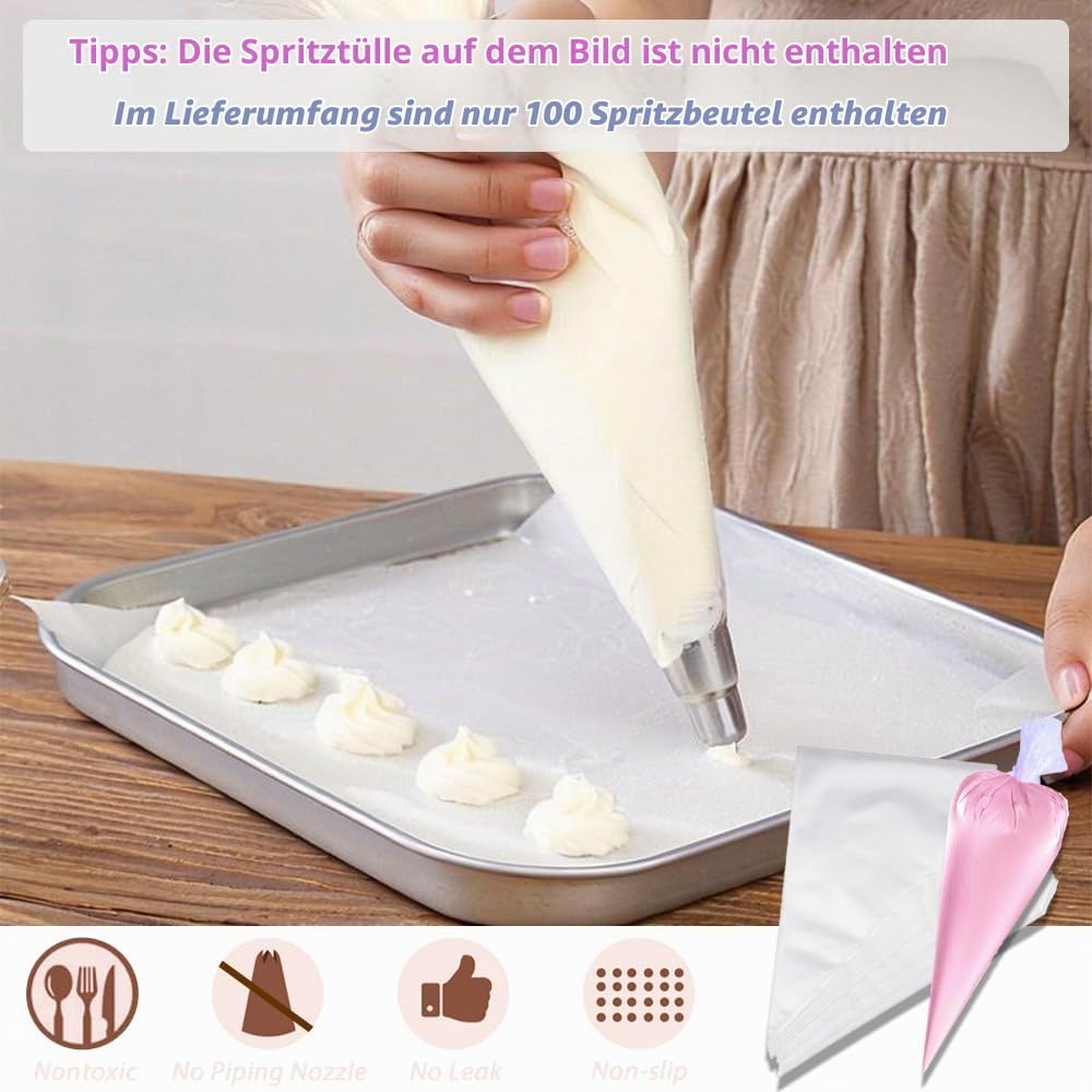 100 Stück Spritzbeutel Einweg - Profi Einweg Transparent Spritzbeutel, Mittel Spritzbeutel Für Dekorieren Von Gebäck, Torten Geeignet, Keksen, Hausbacken