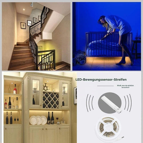 LED Strip mit Bewegungsmelder 1M, LED Schrankbeleuchtung Batteriebetrieben Streifen,Warmweiß 3000K Nachtlicht Stripe für Schrank,Treppe, Bett, Babyzimmer, Küche,Bücherregal