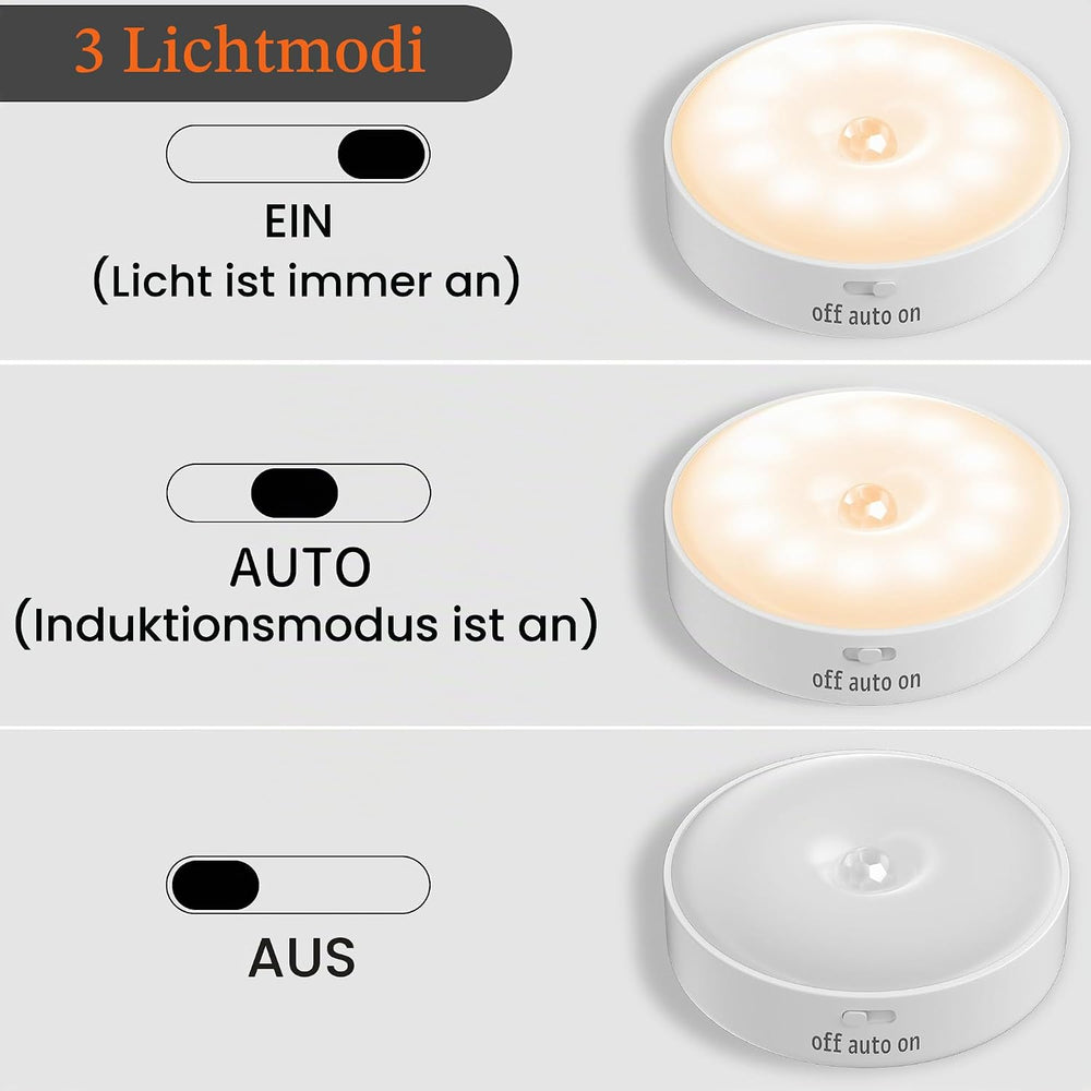 daphomeu 2 Stück Nachtlicht mit Bewegungsmelder,USB Wiederaufladbare LED-Licht,Schrankbeleuchtung,Bewegungsmelder innen für Treppenbeleuchtung,Schlafzimmer, Küche, Kinderzimmer.（Warmweiß）