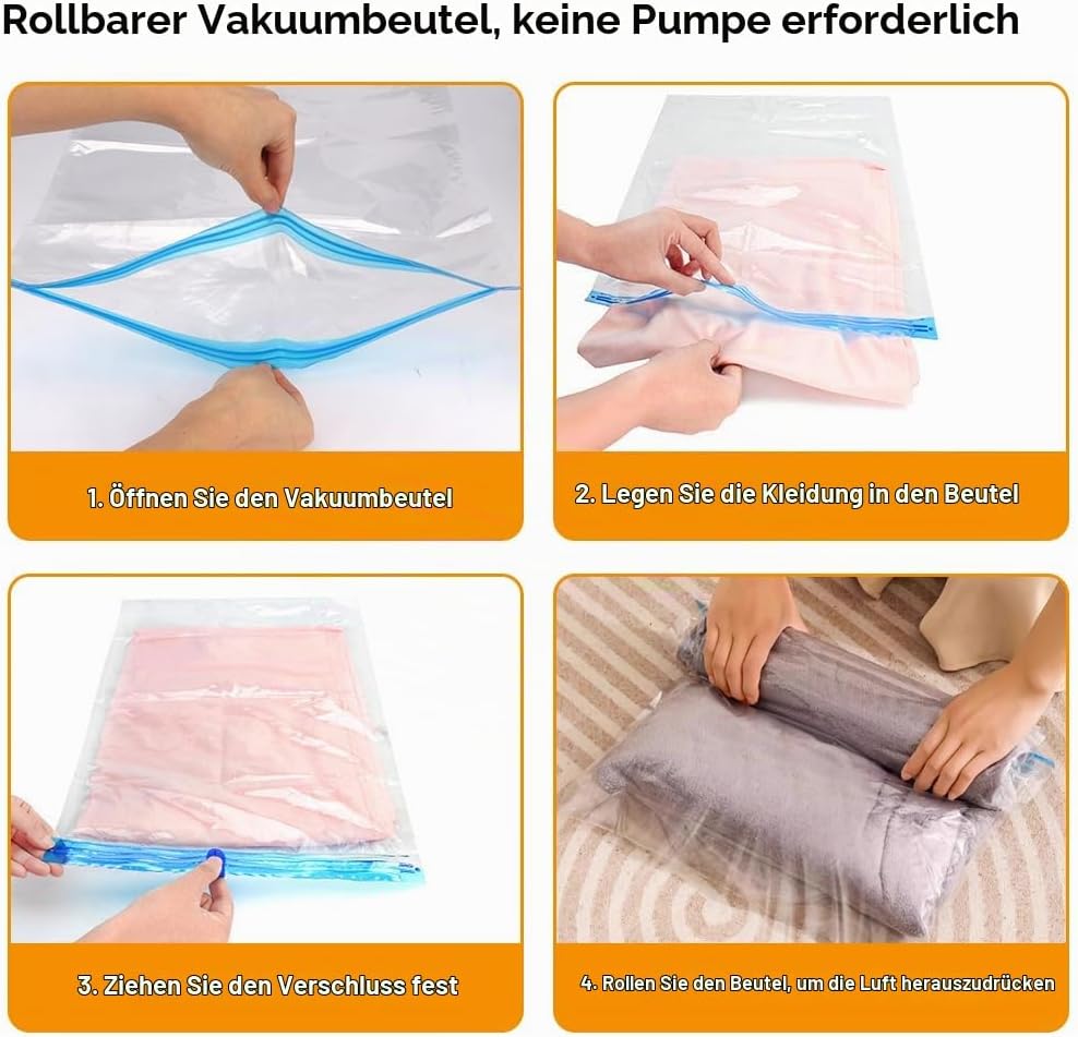 6 Vakuumbeutel für Kleidung Reise Kompressionsbeutel zum Einrollen, 60x40cm