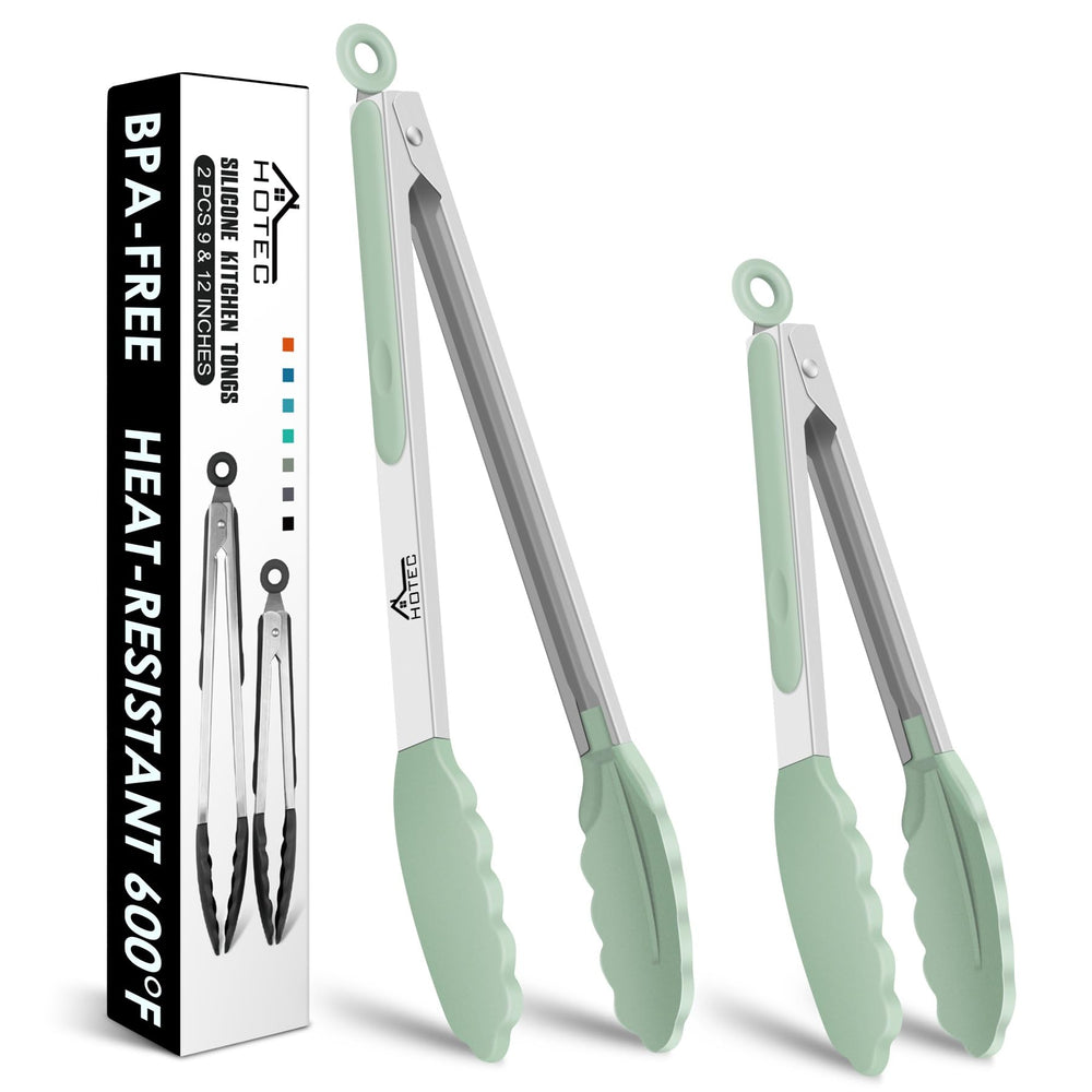 HOTEC Premium-Küchenzange aus Edelstahl, mit Verriegelung, Kochzange mit Silikonspitze, 2er-Set, 22,9 cm und 30,5 cm lange Zangen